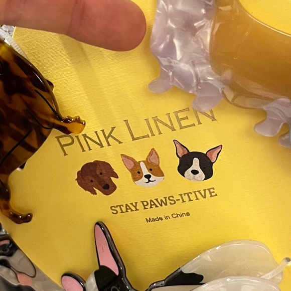 NWT 🐶 🐾 Pink Linen Stay Paw sitive! dog themed set of 3 hair claw clips - Picture 6 of 11